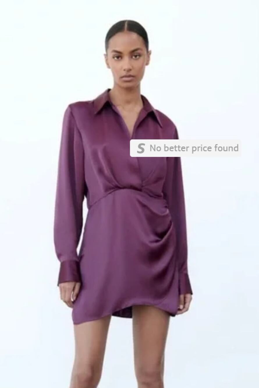 Zara Dress Faux Wrap Knee Length Long Sleeve Purple Satin XXL 2X